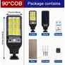 Kép 2/4 - 90 COB LED napelemes mozgásérzékelős reflektor távirányítóval – IP65 kültéri fali lámpa
