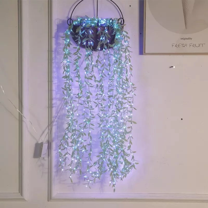 2x2 méter LED fényfüggöny apró zöld levelekkel 8 fénymód sorolható kék