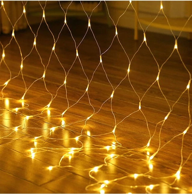 LED Beltéri Fényháló 8 Fénymód Meleg Fehér 1,6m x 1,2m
