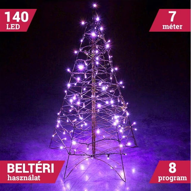 140 LED Lila Fényfüzér 8 Fénymód Toldható zöld vezeték 9m