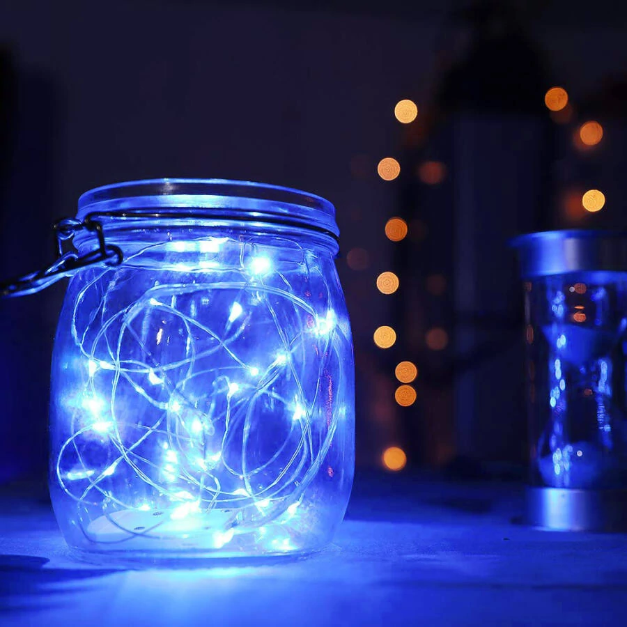 Gombelemes KÉK fényhuzal 2m 20 LED