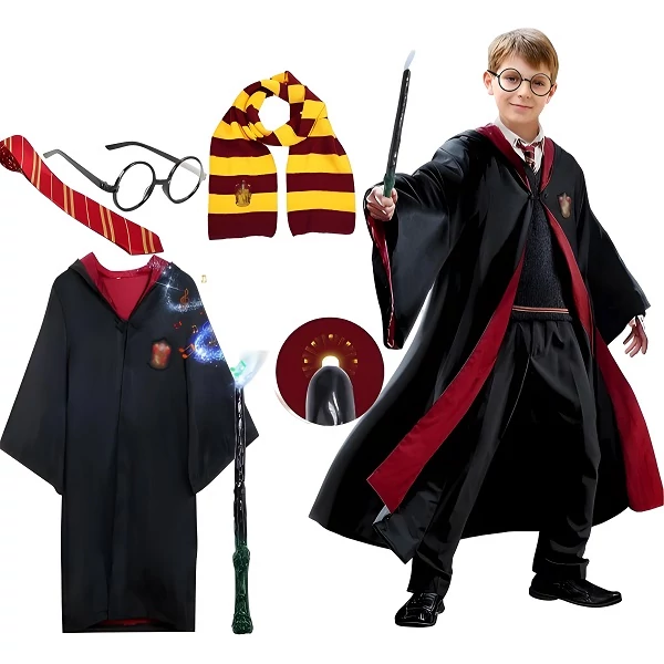 Harry Potter Gyermek Jelmez Szemüveggel Varázspálcával Sállal Nyakkendővel M-es Méretben-Halloween, Farsang