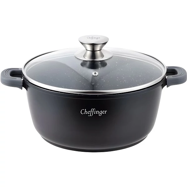 Cheffinger 40cm márvány bevonatú lábas üveg fedővel szilikon fogantyúval CF-DC40