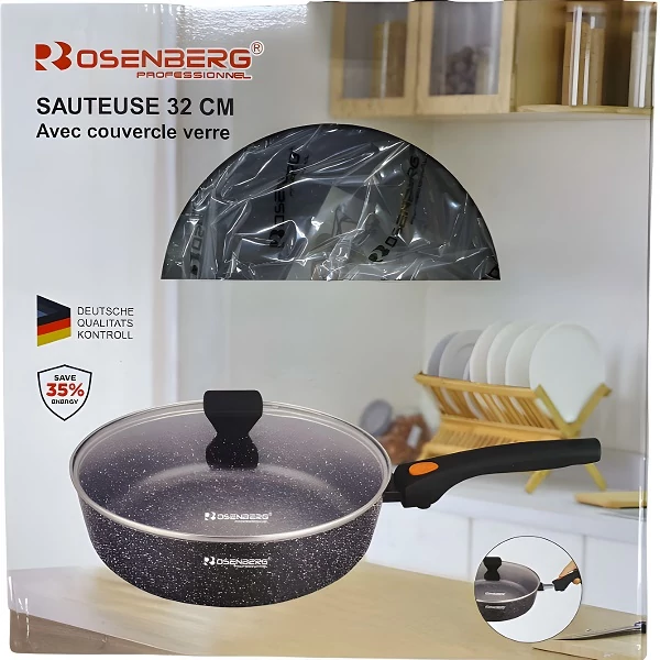 Rosenberg Wok Serpenyő levehető fogantyúval 32cm