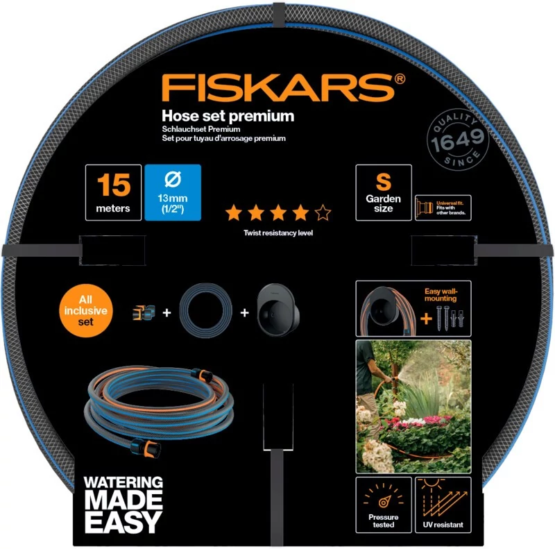 Fiskars Locsolótömlő szett, 13 mm-es (1/2) tömlővel, tartóval 15 m Q4