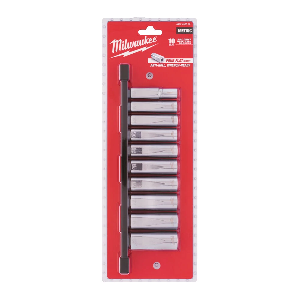 Milwaukee 3/8' Dugókulcsok hosszú, Metrikus, tartósínen 10 db