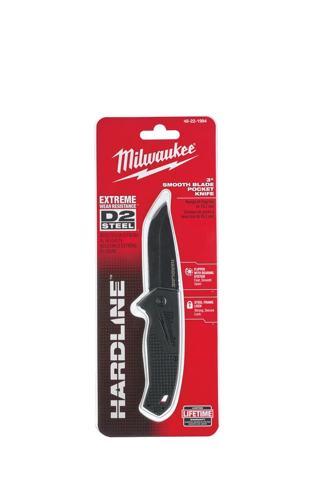 Milwaukee Összecsukható kés, sima élű, D2 acél, fekete - 1 db