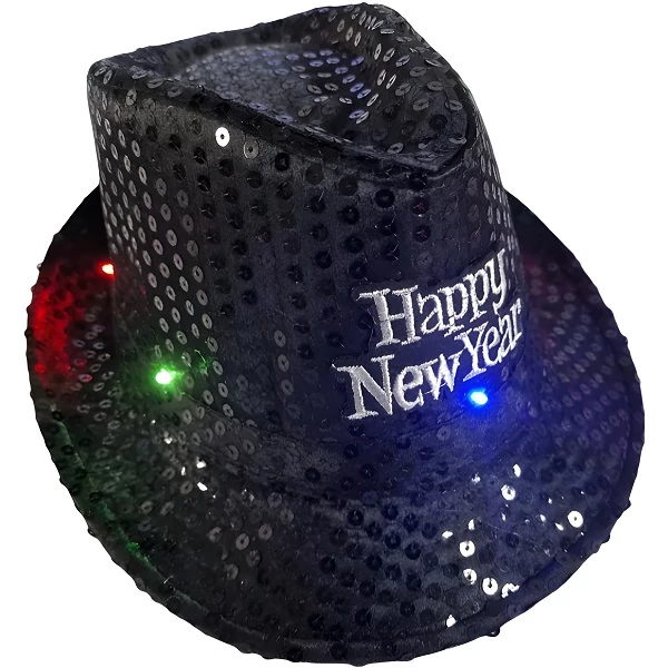 Világító Kalap Happy New Year Felirattal Fekete