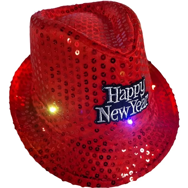 Világító Kalap Happy New Year Felirattal Piros